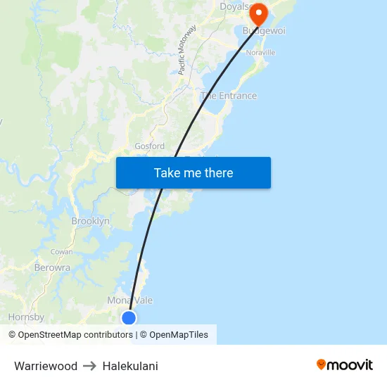Warriewood to Halekulani map