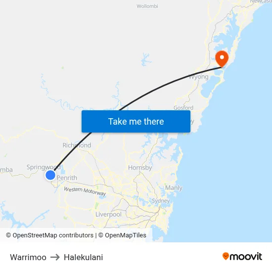 Warrimoo to Halekulani map