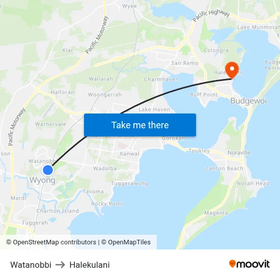 Watanobbi to Halekulani map