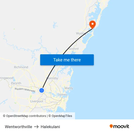Wentworthville to Halekulani map