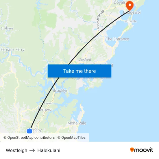 Westleigh to Halekulani map