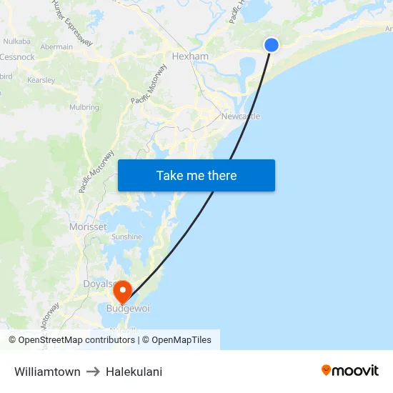 Williamtown to Halekulani map