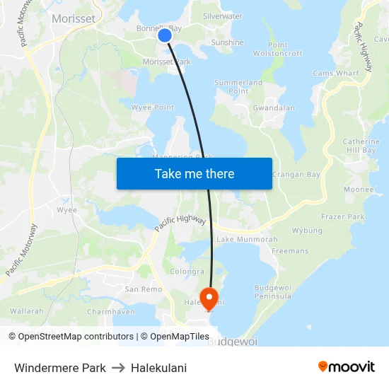 Windermere Park to Halekulani map