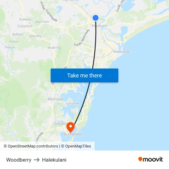 Woodberry to Halekulani map