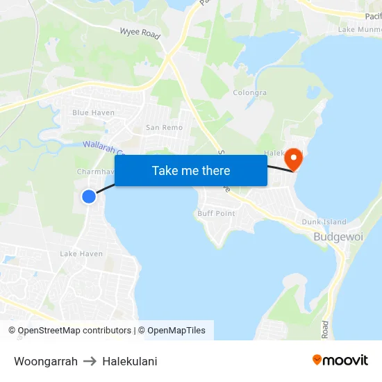 Woongarrah to Halekulani map