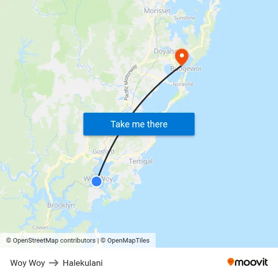 Woy Woy to Halekulani map