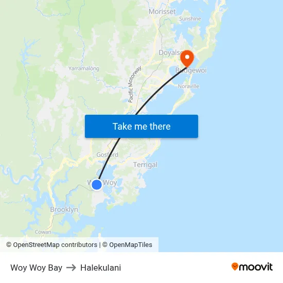 Woy Woy Bay to Halekulani map