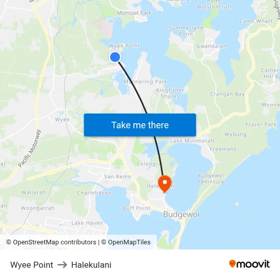 Wyee Point to Halekulani map