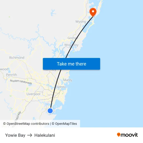 Yowie Bay to Halekulani map