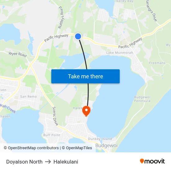 Doyalson North to Halekulani map