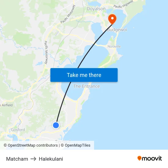 Matcham to Halekulani map