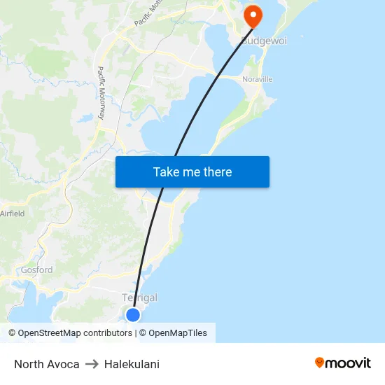 North Avoca to Halekulani map