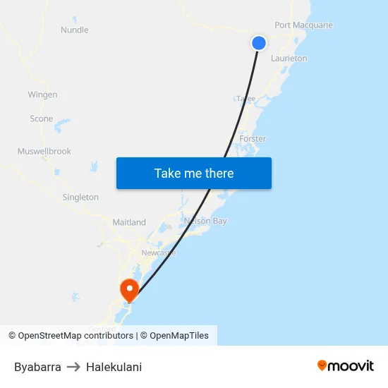 Byabarra to Halekulani map