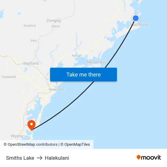 Smiths Lake to Halekulani map