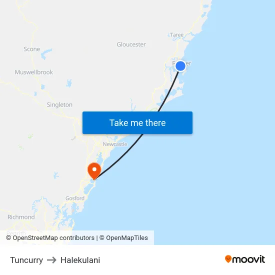Tuncurry to Halekulani map