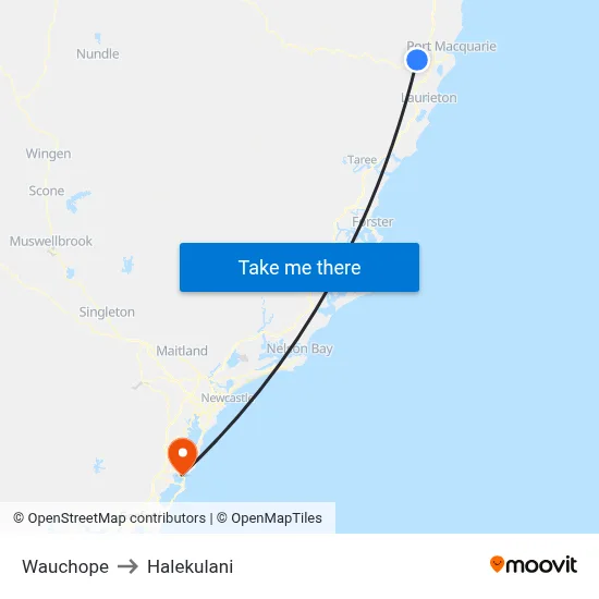Wauchope to Halekulani map