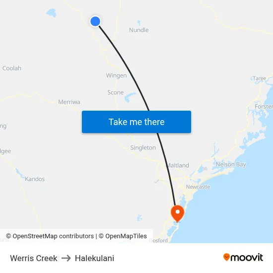 Werris Creek to Halekulani map