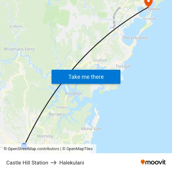 Castle Hill Station to Halekulani map
