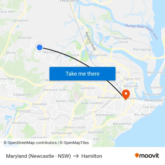Maryland (Newcastle - NSW) to Hamilton map
