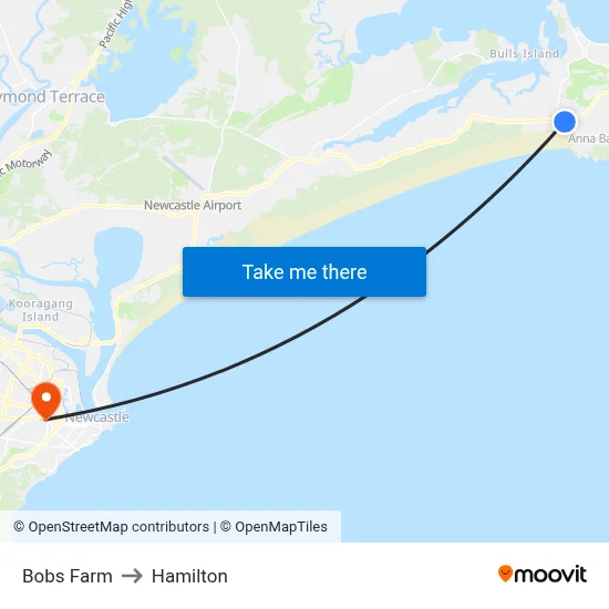 Bobs Farm to Hamilton map
