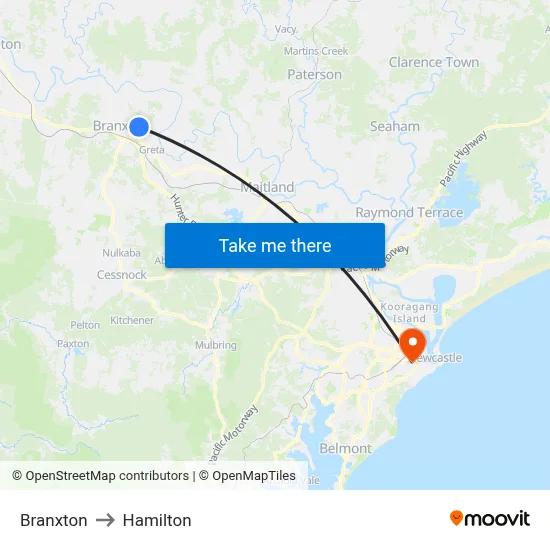 Branxton to Hamilton map