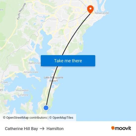 Catherine Hill Bay to Hamilton map