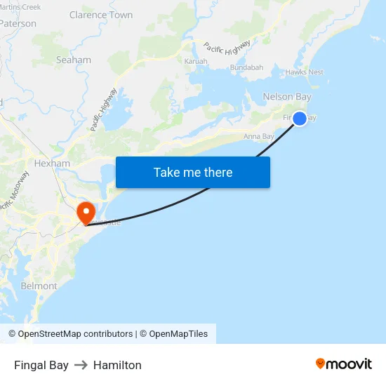 Fingal Bay to Hamilton map