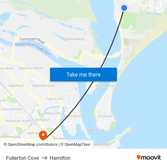 Fullerton Cove to Hamilton map