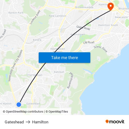 Gateshead to Hamilton map