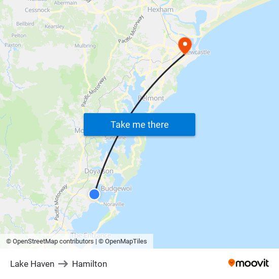 Lake Haven to Hamilton map