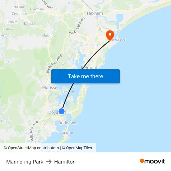 Mannering Park to Hamilton map