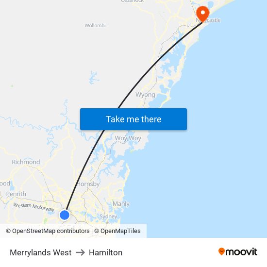 Merrylands West to Hamilton map