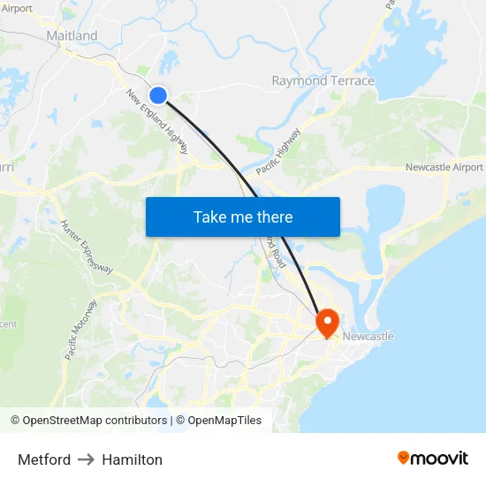 Metford to Hamilton map