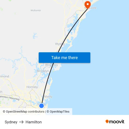 Sydney to Hamilton map