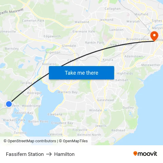 Fassifern Station to Hamilton map