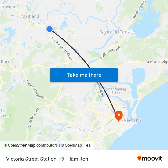 Victoria Street Station to Hamilton map