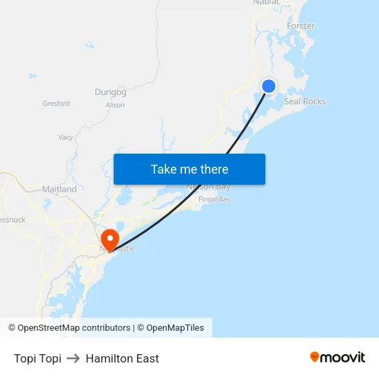Topi Topi to Hamilton East map