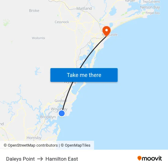 Daleys Point to Hamilton East map