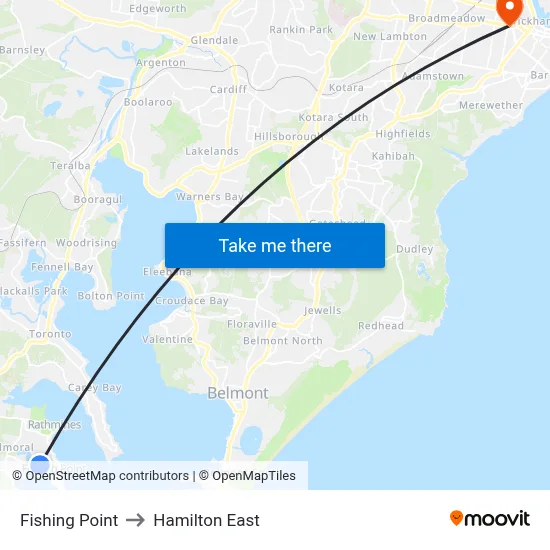 Fishing Point to Hamilton East map