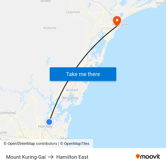 Mount Kuring-Gai to Hamilton East map