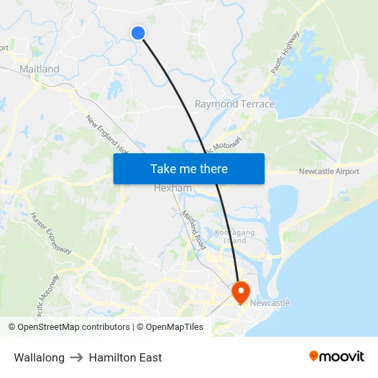 Wallalong to Hamilton East map