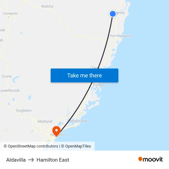 Aldavilla to Hamilton East map