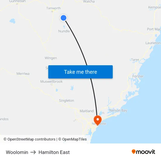 Woolomin to Hamilton East map