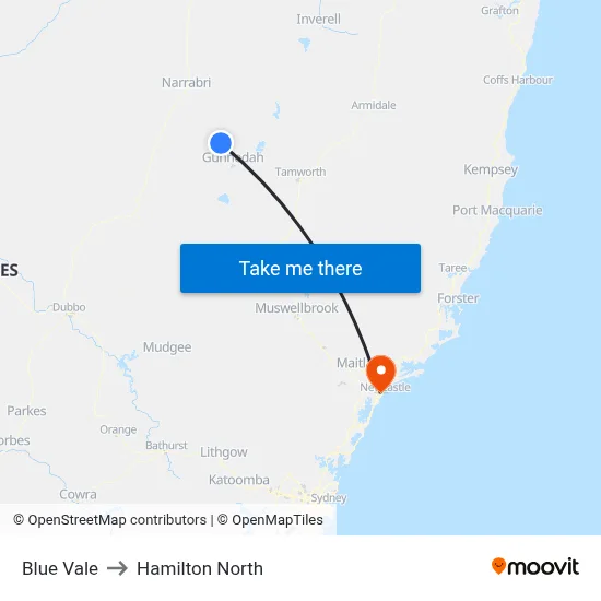 Blue Vale to Hamilton North map
