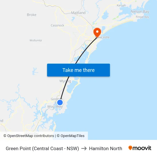 Green Point (Central Coast - NSW) to Hamilton North map