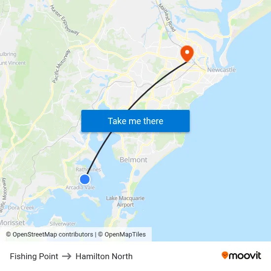 Fishing Point to Hamilton North map