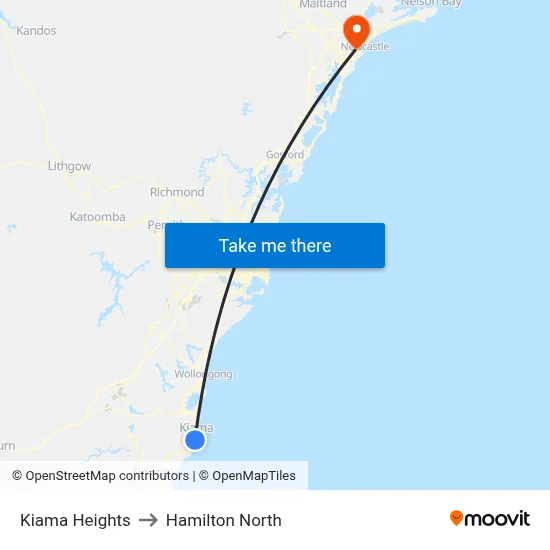 Kiama Heights to Hamilton North map