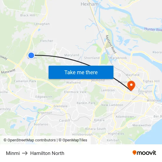 Minmi to Hamilton North map