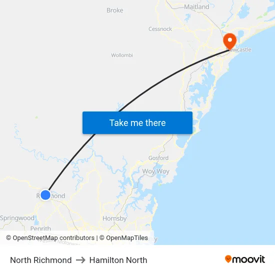 North Richmond to Hamilton North map