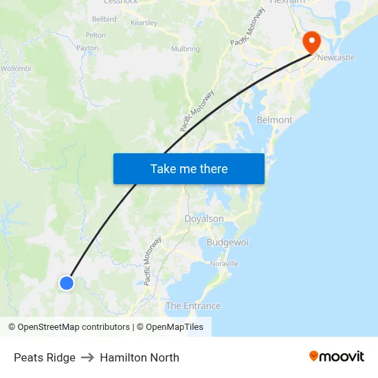 Peats Ridge to Hamilton North map